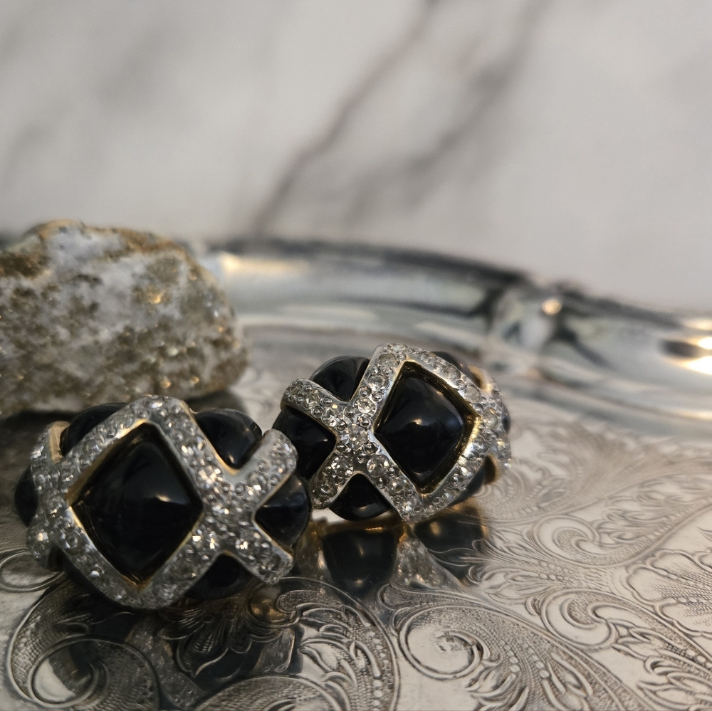 Valentino Garavani Vintage Enamel & Rhinestone Clip-on Earrings